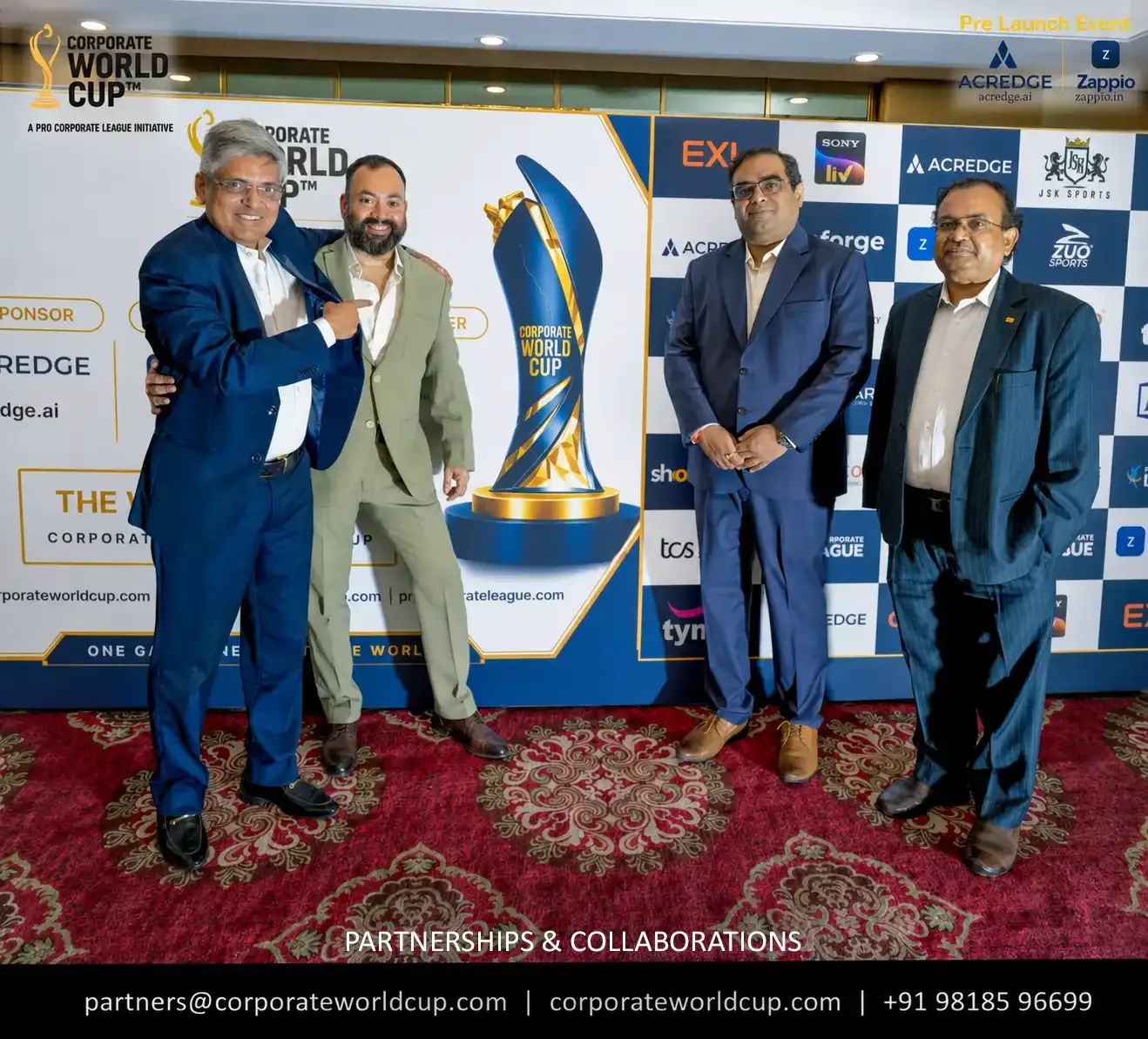 Guests gathered around the Corporate World Cup trophy